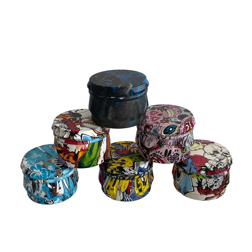 Aluminium Drum shape Grinder • 63mm • Mixed Design • 4 parts