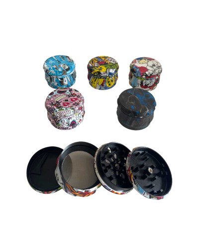 Aluminium Drum shape Grinder • 63mm • Mixed Design • 4 parts