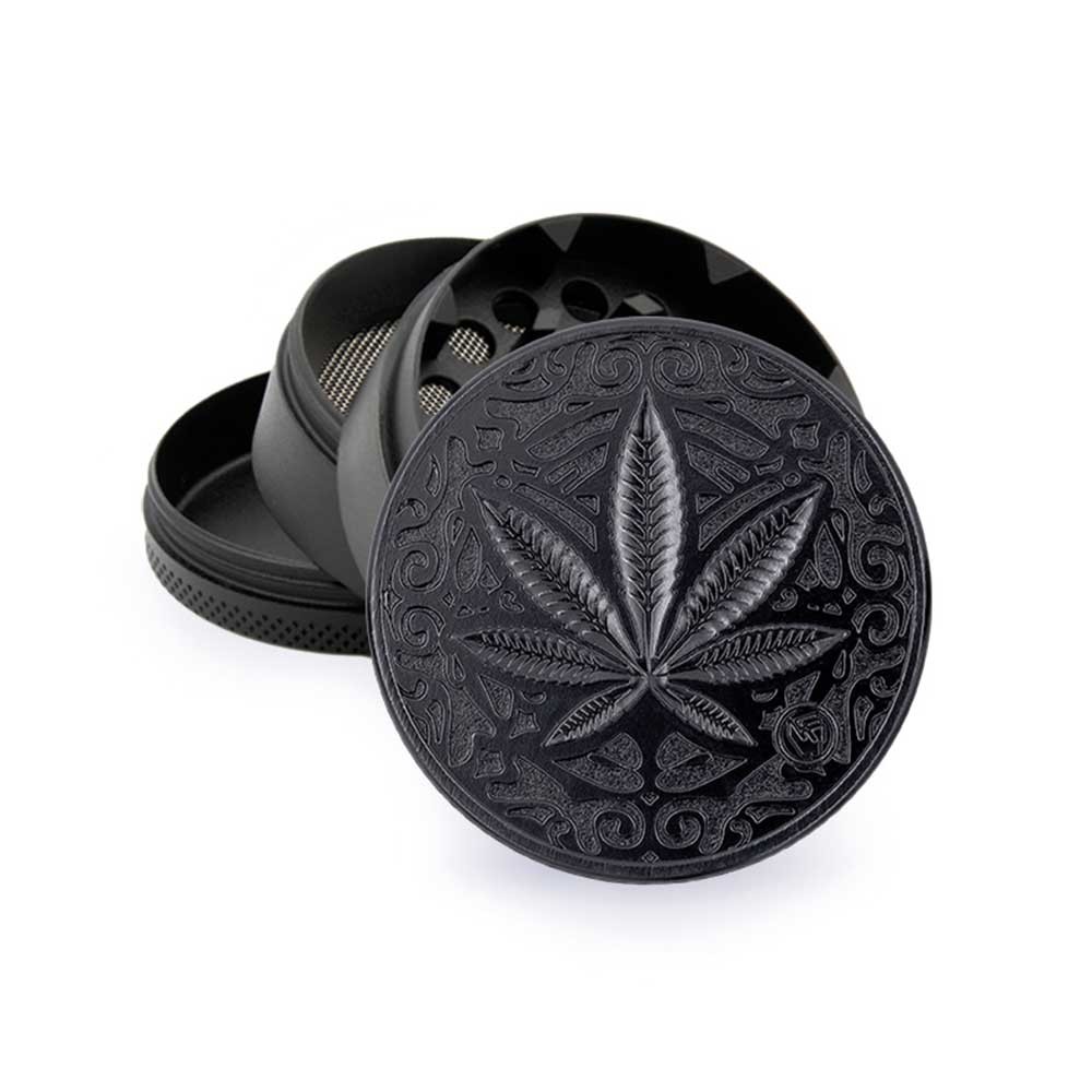 Metal Grinder • Black Trance Leaf • ⌀50 mm • 4-parts
