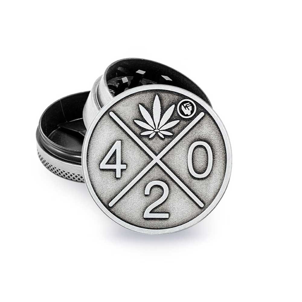 Metal Grinder Silver 420 Logo • ⌀40 mm • 3-parts